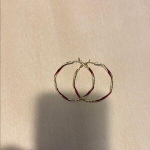 Chic Gold and Red Twisted Hoop Earrings